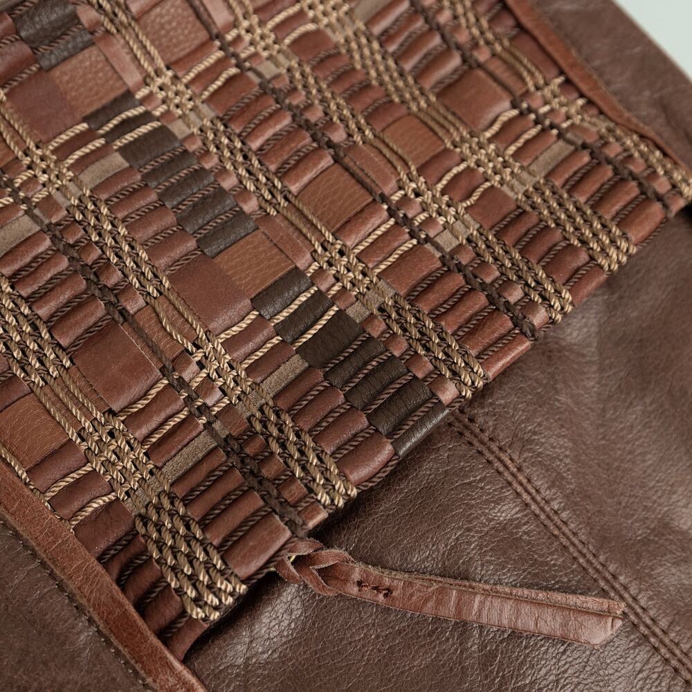 Women's Classic Boho Brown Leather And Woven Fabric Crossbody Purse By The Sak - Picture 12 of 12